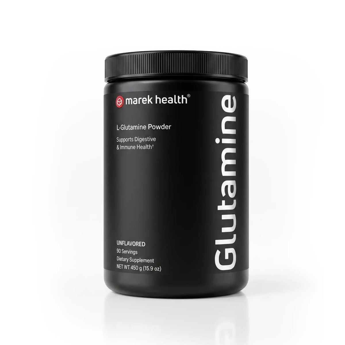 Marek Supplements L-Glutamine Powder — black 450 g unflavored powder jar for digestive and immune support