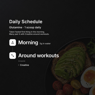 L-Glutamine Powder daily schedule — 1 scoop (5 g) daily for digestive and immune support