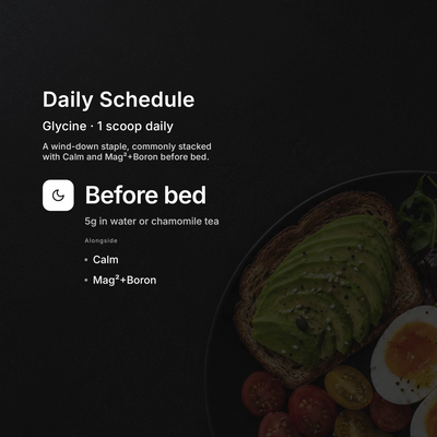 Glycine Powder daily schedule — 1 scoop (5 g) daily for relaxation and sleep support