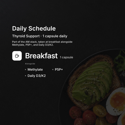 Thyroid Support daily schedule — take 1 capsule with breakfast for thyroid support