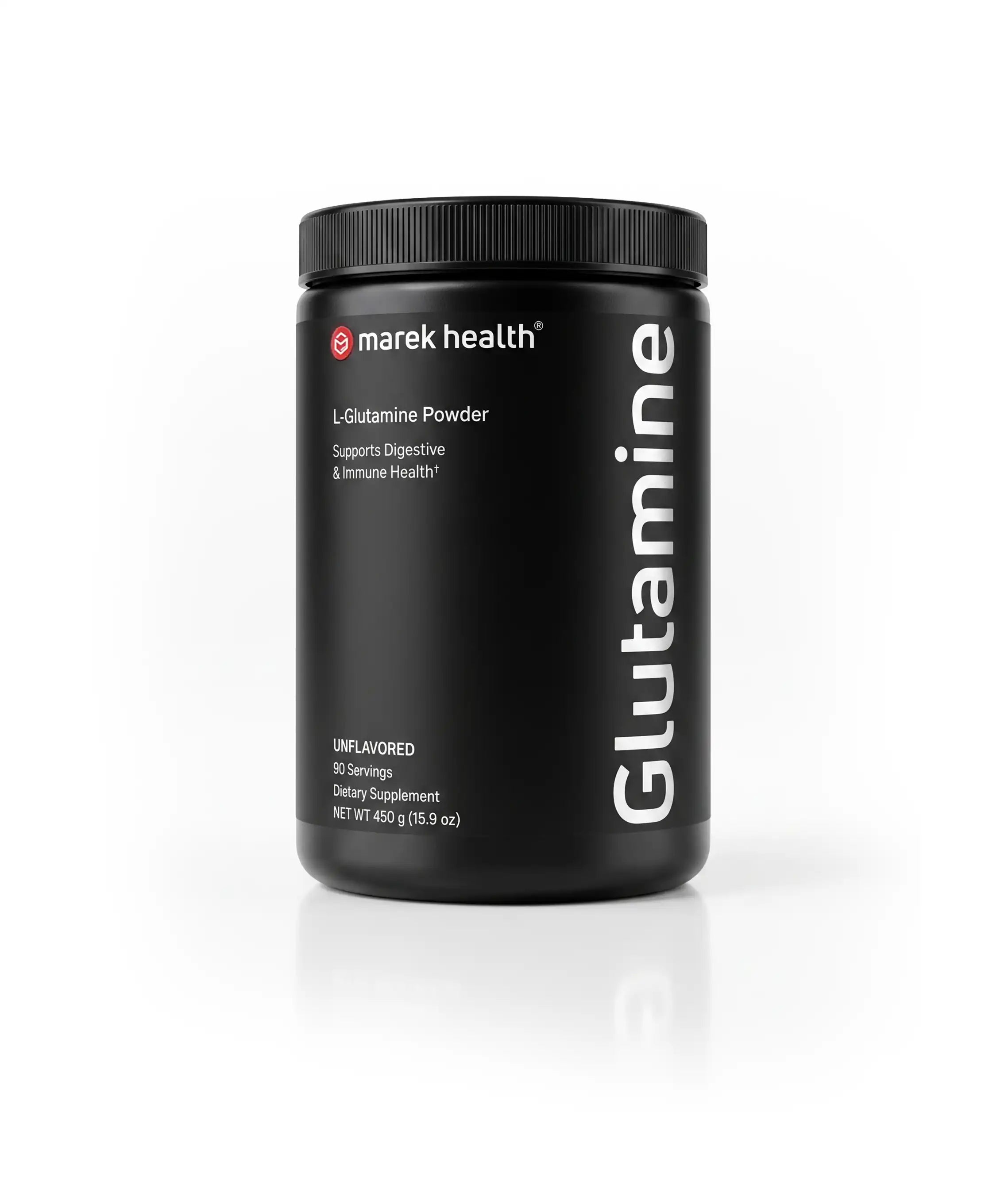 Marek Supplements L-Glutamine Powder — black 450 g unflavored powder jar for digestive and immune support