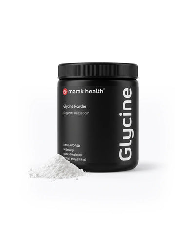 Marek Supplements Glycine Powder — black 450 g unflavored powder jar with glycine powder at the base