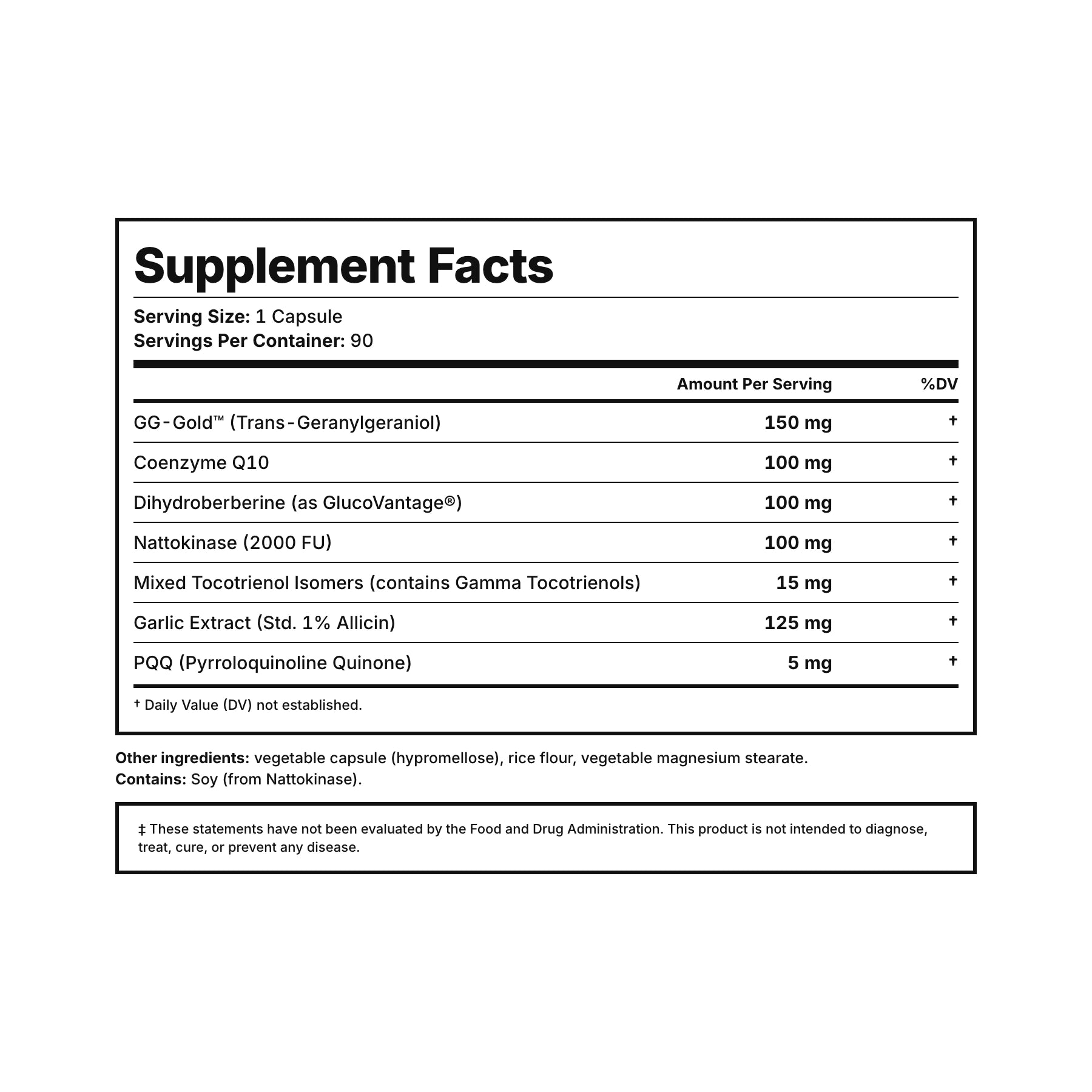 Heart Support Supplement Facts — CoQ10, geranylgeraniol, nattokinase, garlic, tocotrienols, and PQQ, third-party tested