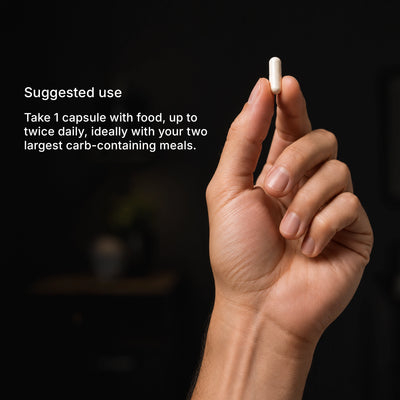 How to take Berberine⁵ — 1 capsule with food up to twice daily, with your largest carb-containing meals