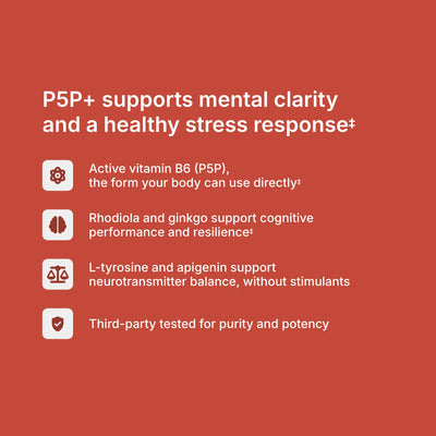 P5P+ benefits — supports motivation, dopamine, mental clarity, and a healthy stress response